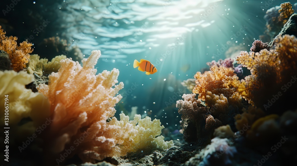 Obraz premium coral blue water background, underwater life, underwater scenery, blue water background