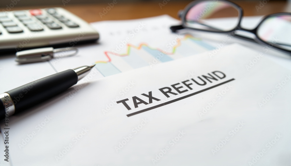 Tax refund check details on office desk, financial organization Tax refund check details on office desk, financial organization