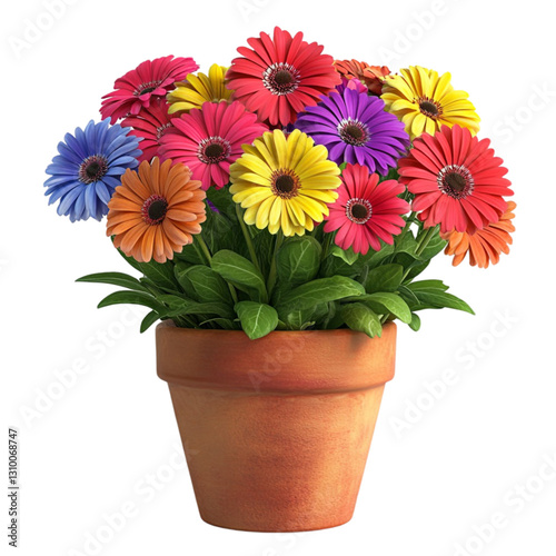 Vibrant Gerbera Daisies in Terracotta Pot Blooming Joyfully