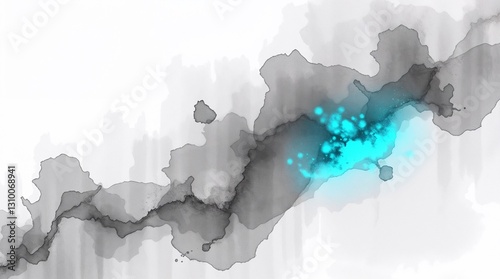 Abstract fluid artwork with gray tones and bright blue accents