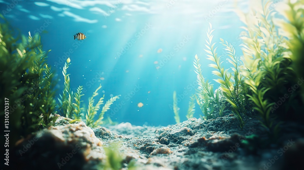 Fototapeta premium coral blue water background, underwater life, underwater scenery, blue water background