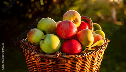 Manzanas rojas y verdes en una cesta 