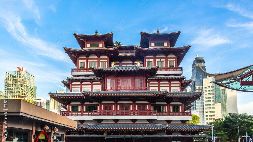 Traditional architecture of Buddha Tooth Relic Temple in the downtown district of Singapore Traditional architecture of Buddha Tooth Relic Temple in the downtown district of Singapore