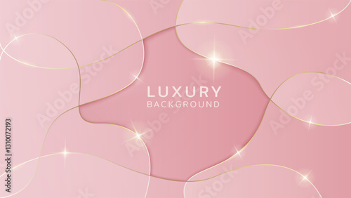 Luxury gold line design on pink background. Deluxe liquid wallpaper. Empty space in the middle. Poster, website, cover, greeting, card, promotion. Lovely, sweet, warm love style. Valentine's Day.