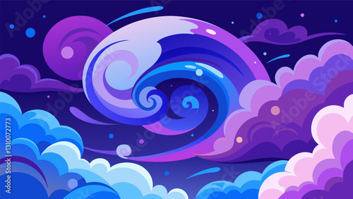 Clouds of blue and purple swirl in a dreamy blend reflecting the journey towards emotional healing.. Vector illustration