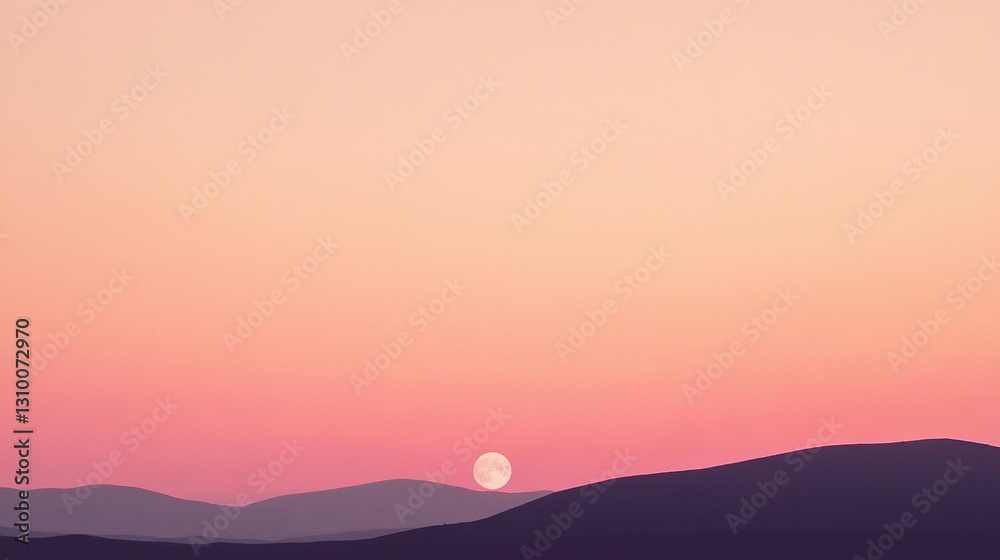 Fototapeta premium Sunset on mountains features pink, blue, purple skies