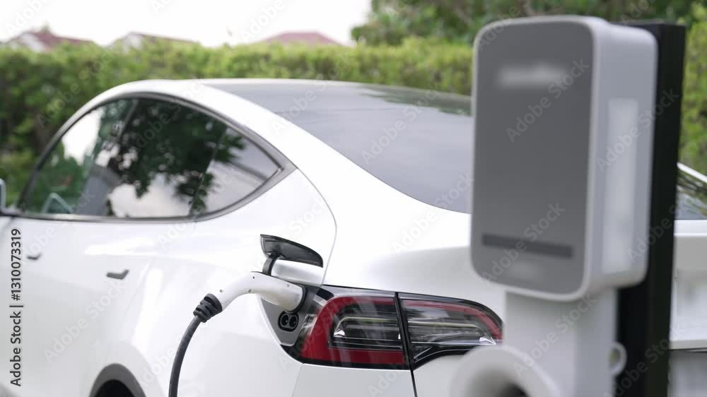Electric vehicle technology utilized to residential area or home charging station for EV car battery recharge. Eco-friendly transport by clean and sustainable energy for future environment. Fastidious Electric vehicle technology utilized to residential area or home charging station for EV car battery recharge. Eco-friendly transport by clean and sustainable energy for future environment. Fastidious