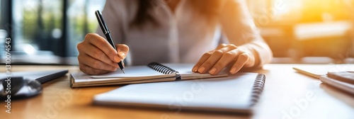 Woman Writing in Notebook Business Planning Productivity Work