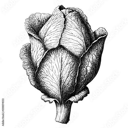 Intricate engraved illustration of a cabbage highlighting nature's artistry in botanical design