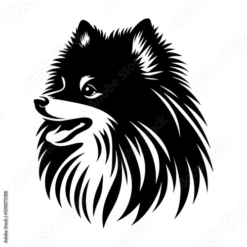 Pomeranian's head is a black and white logo. EPS vector graphics.