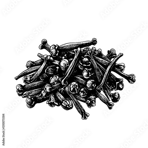 Intricate engraving of cloves artistically arranged in a detailed vector design ideal for tattoo inspiration