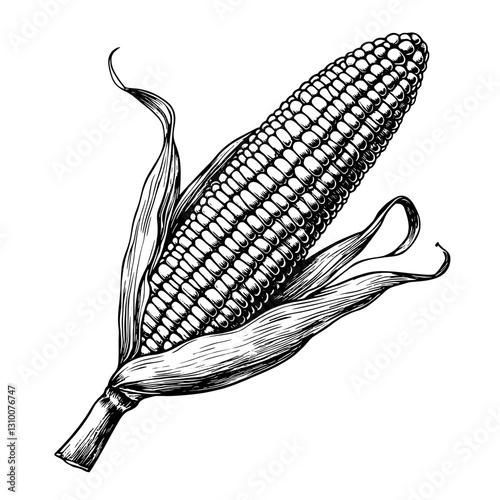 Engraved illustration of corn on the cob beautifully crafted for tattoo enthusiasts seeking nature-inspired art