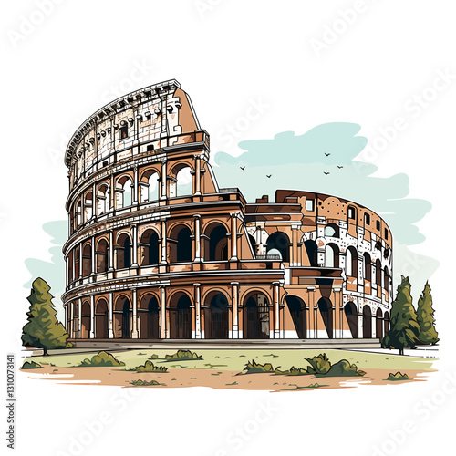Colosseum hand-drawn comic illustration. Colosseum. Vector doodle style cartoon illustration