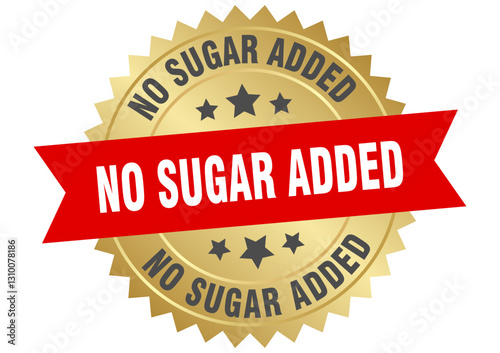 no sugar added. no sugar added round red and gold label isolated on transparent background