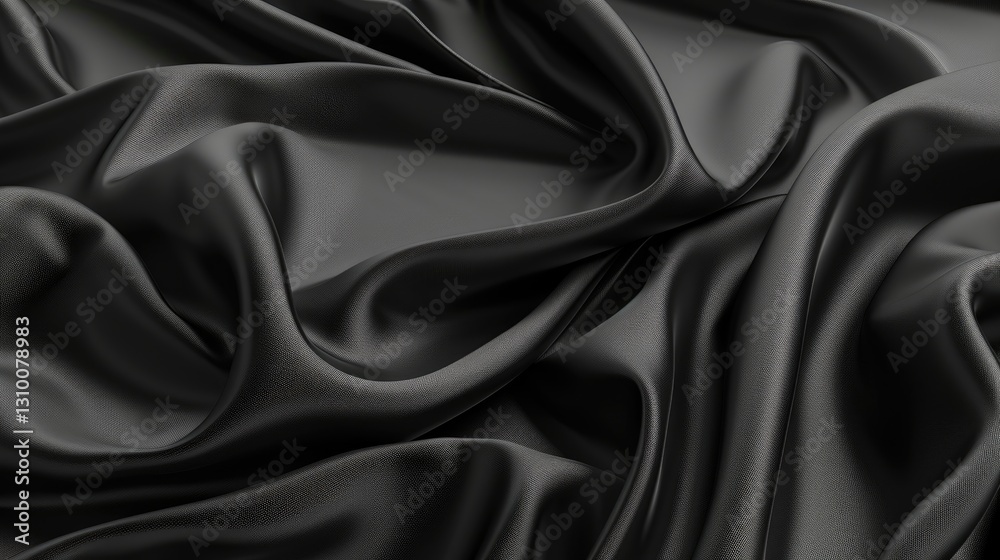 Fototapeta premium close-up view of black silk fabric with smooth texture and flowing folds for textile or fashion template