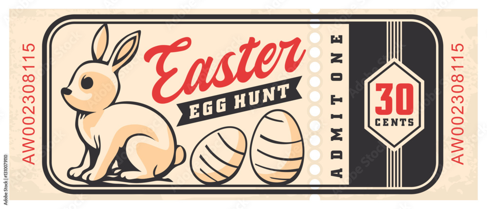 custom made wallpaper toronto digitalEaster egg hunt retro ticket template. Vintage invitation for Easter holiday event with bunny graphic. Vector image.