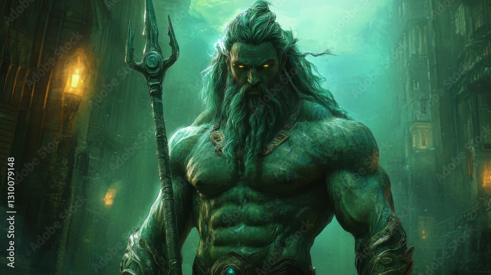Poseidon's Wrath: Guardian of the Deep, Trident in Hand, Eyes of Fury Poseidon's Wrath: Guardian of the Deep, Trident in Hand, Eyes of Fury