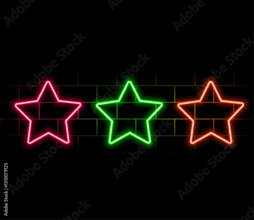 Neon light speech bubble. Falling star line icon. Night sign. Firework symbol. Neon light background. Falling star glow line. Brick wall banner. Vector