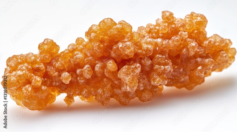 Close-up of a brown, irregular, crystalline structure. Close-up of a brown, irregular, crystalline structure.