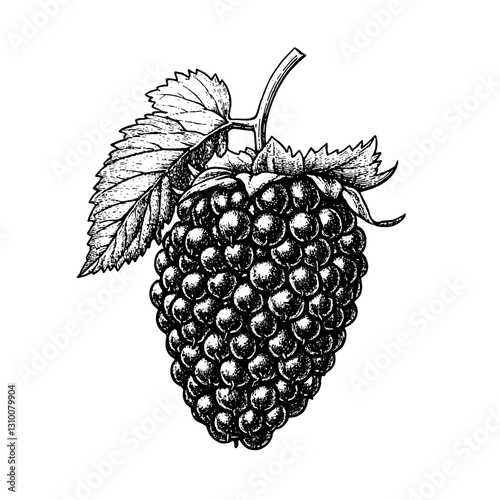 Engraved vector illustration of ripe fruit with detailed leaves, perfect for tattoo enthusiasts and artistic designs