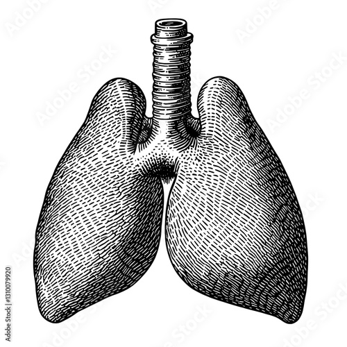 Engraved illustration of lungs with intricate details captured in a vector style for artistic expression