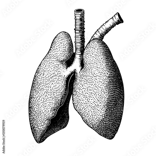 Engraved illustration of detailed human lungs showcasing intricate texture for artistic tattoo inspiration