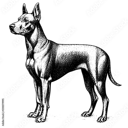 Engraved drawing of a noble and proud dog standing tall, capturing the elegance and strength of the breed in intricate detail