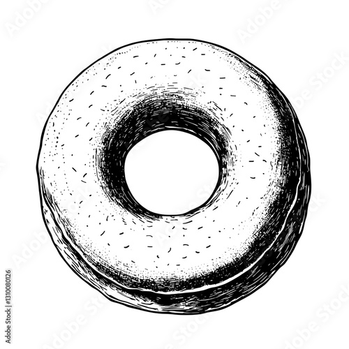 Delight in this intricately engraved illustration of a classic donut, showcasing artistry in culinary form and inviting sweet indulgence