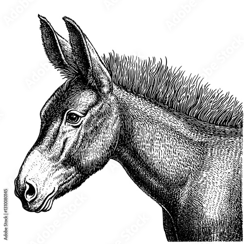 Detailed engravings of a donkey's head showcasing intricate features and textures for tattoo designs