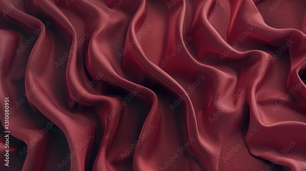 Fototapeta premium maroon satin cloth texture background with flowing folds and soft shadows for textile template