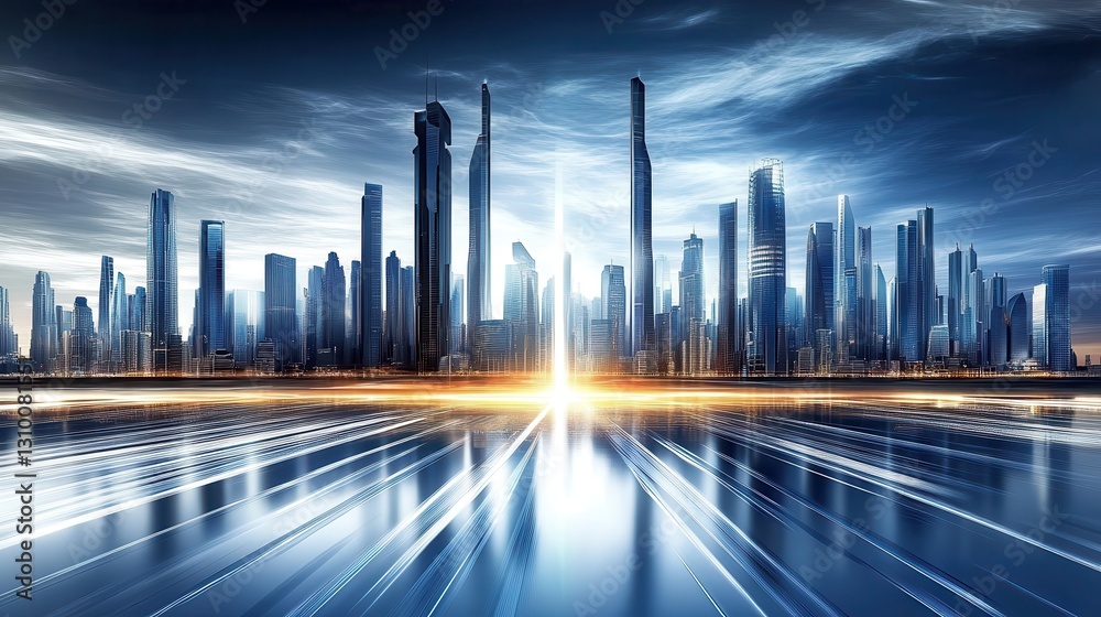 A visionary skyline showcasing sustainable skyscrapers.