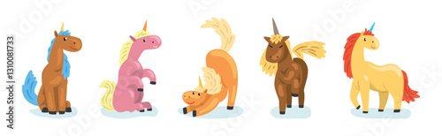 Funny Unicorn Mythological and Magical Creature Vector Set