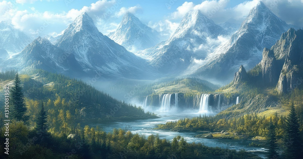 A harmonious blend of mountains and water features.