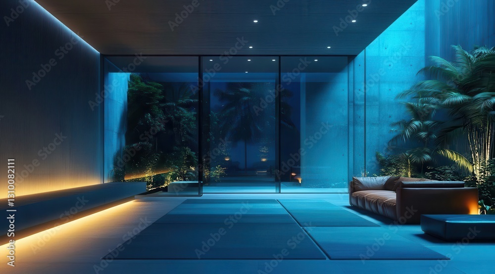 Elegant luxury mansion interior showcasing a stunning nighttime hallway.