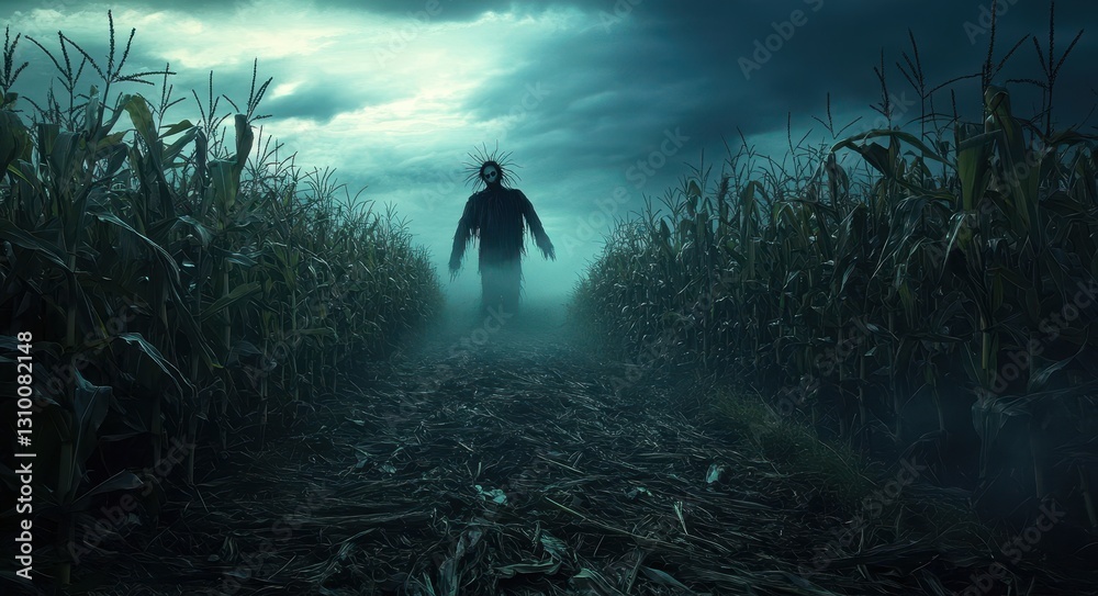 Dark and Gloomy Sky Over a Withered Field