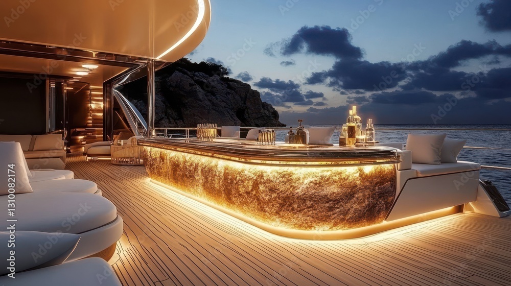 Stylish white furniture enhances the yacht’s ambiance.