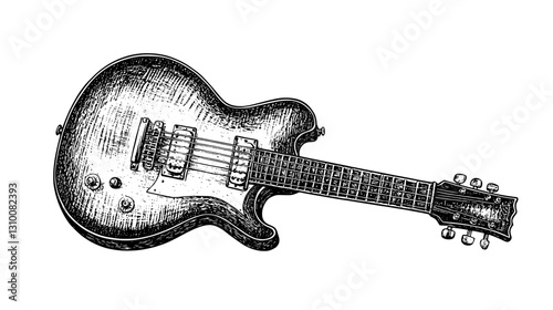 Engraved vector illustration of a classic electric guitar showcasing intricate details and artistic flair perfect for tattoo inspiration