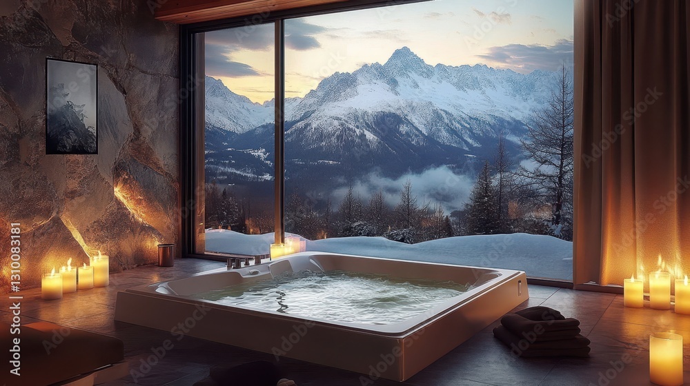 Relaxation haven: candles and tranquility in a mountain spa
