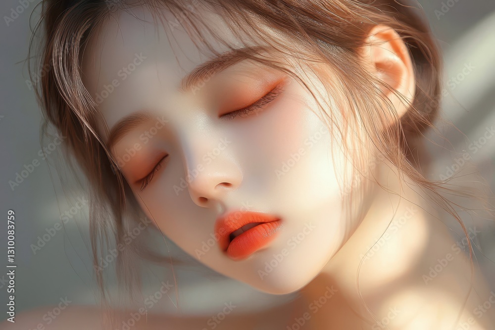 Captivating portrait of a girl with closed eyes, exuding beauty and tranquility.