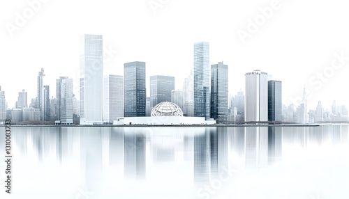 Modern City Skyline Reflected in Calm Water
