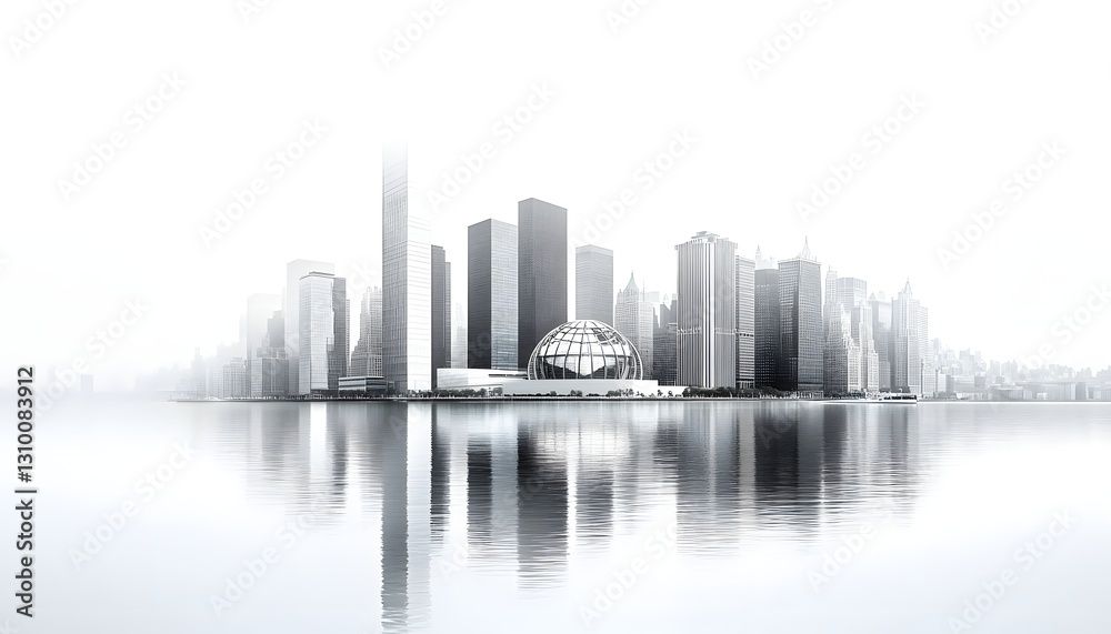 Fototapeta premium Modern Cityscape Reflected in Calm Water