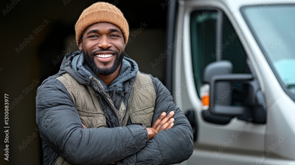 Smiling Delivery Driver: Confident & Ready for the Job Smiling Delivery Driver: Confident & Ready for the Job