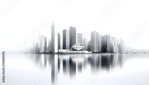 Modern Cityscape Reflected in Calm Water