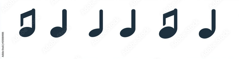 A set of musical note icons and symbols, depicted in a modern illustration style