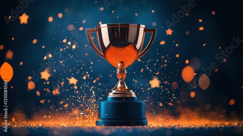 Obraz na płótnie A stunning golden trophy featuring intricate gold stars set against a deep blue background. w salonie