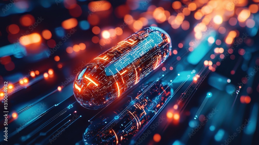 Advanced digital pill technology showcasing intricate circuitry.