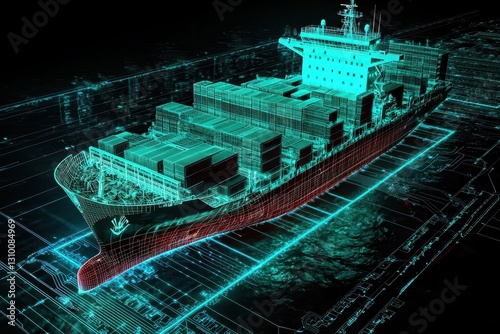 Aerial view of smart cargo ship with containers in modern logistics 
