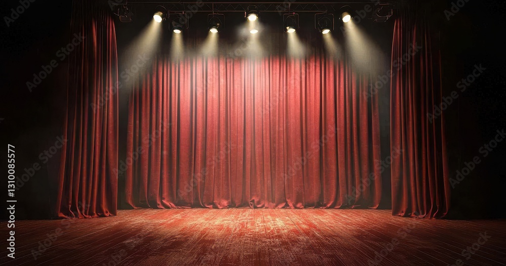 Captivating theater ambiance highlighted by the vibrant red curtain drape.