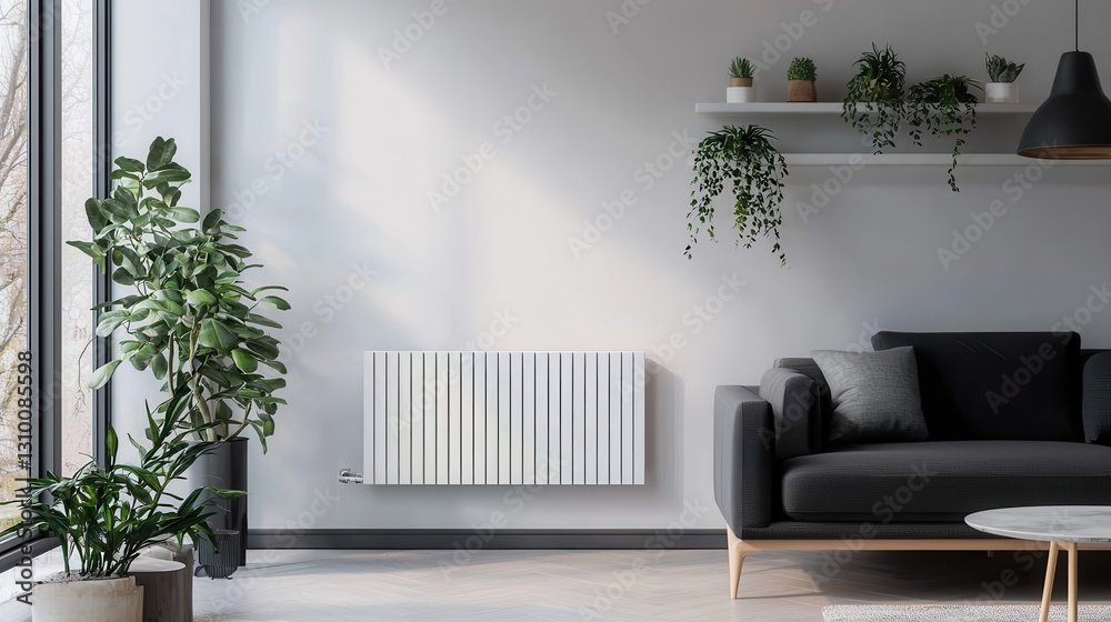 Cozy Scandinavian Living Room Design Featuring a Modern Radiator