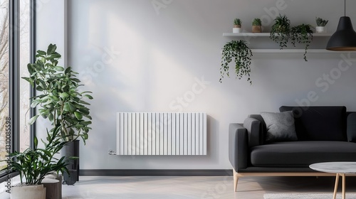 Obraz na płótnie Cozy Scandinavian Living Room Design Featuring a Modern Radiator w salonie